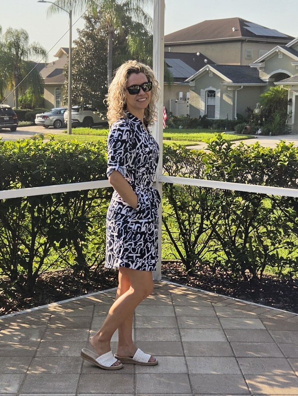 NY & CO Shirt Dress Navy Blue & White w/Pockets XS